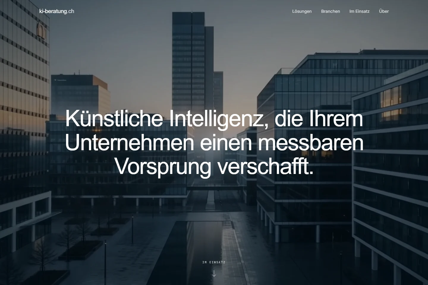 Einblick in den Unternehmensauftritt von KI-Beratung.ch mit Lösungen und konkreten Anwendungsfällen